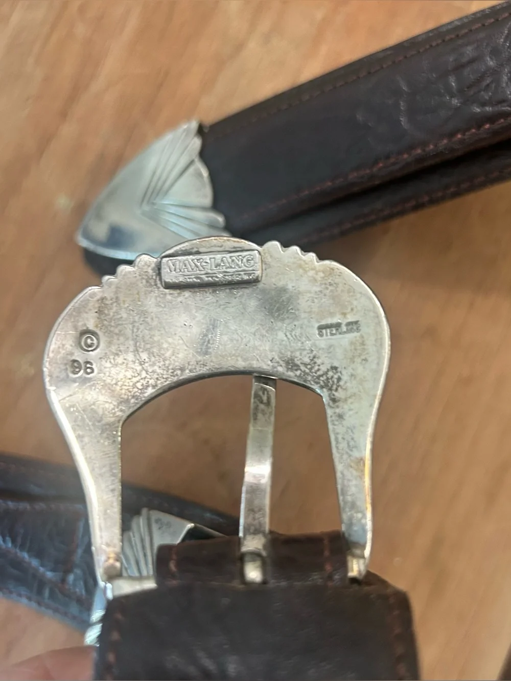 Max Lang Sterling 3 piece Buckle Set on a Taurus Leather Belt